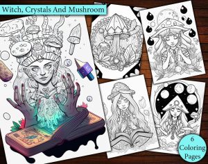 Crystals Mushrooms And Witches Coloring Page