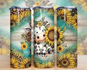 Cut Cow And Sunflowers Tumbler Png