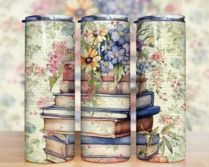Cute Floral Books Tumbler Png