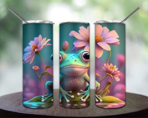 Cute Frog Colorful Flower Tumbler Png