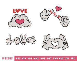 Cute Love Hand Gestures Embroidery Design