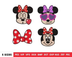 Cute Minnie Cartoon Faces Embroidery Design