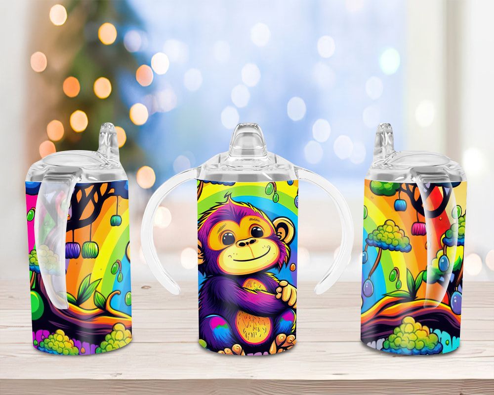 Cute Monkey Colorful Rainbow Sippy Cup Sublimation Design Cute Monkey Colorful Rainbow Sippy Cup Sublimation Design