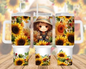 Cute Scarecrow Sunflowers 40 Oz 2 Piece Tumbler Wrap
