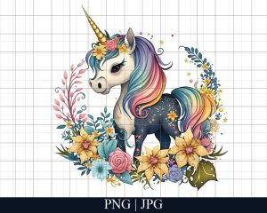 Cute Unicorn Floral Png