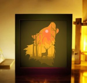 Deer In Wolf 3D Paper Cut Light Box Template