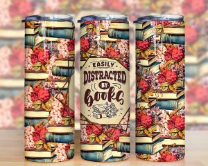 Easily Distracted By Books Tumbler Png
