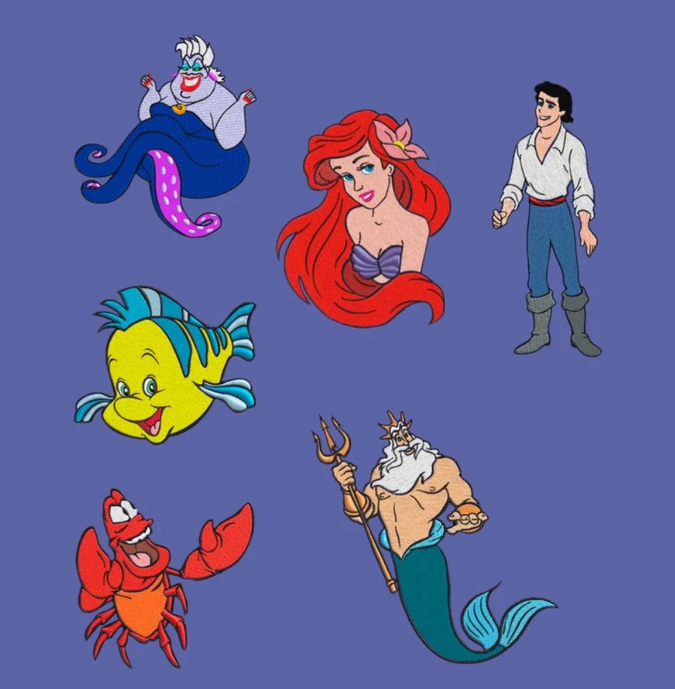 Embroidery Design 6 Set Ariel Mermaid Embroidery Design 6 Set Ariel Mermaid