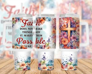 Faith Cross Floral 40 Oz 2 Piece Tumbler Wrap