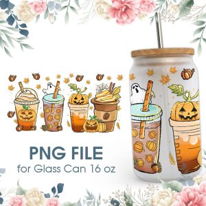 Fall Coffee Pumpkin 16 Oz Glass Can Png File