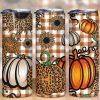Fall Leopard Orange Pumpkins Sunflowers Tumbler Png