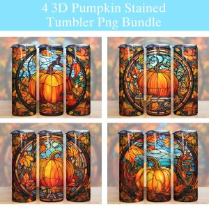 Fall Pumpkin Stained Glass Tumbler Png