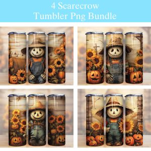 Fall Scarecrow Pumpkin Sunflower Tumbler Png