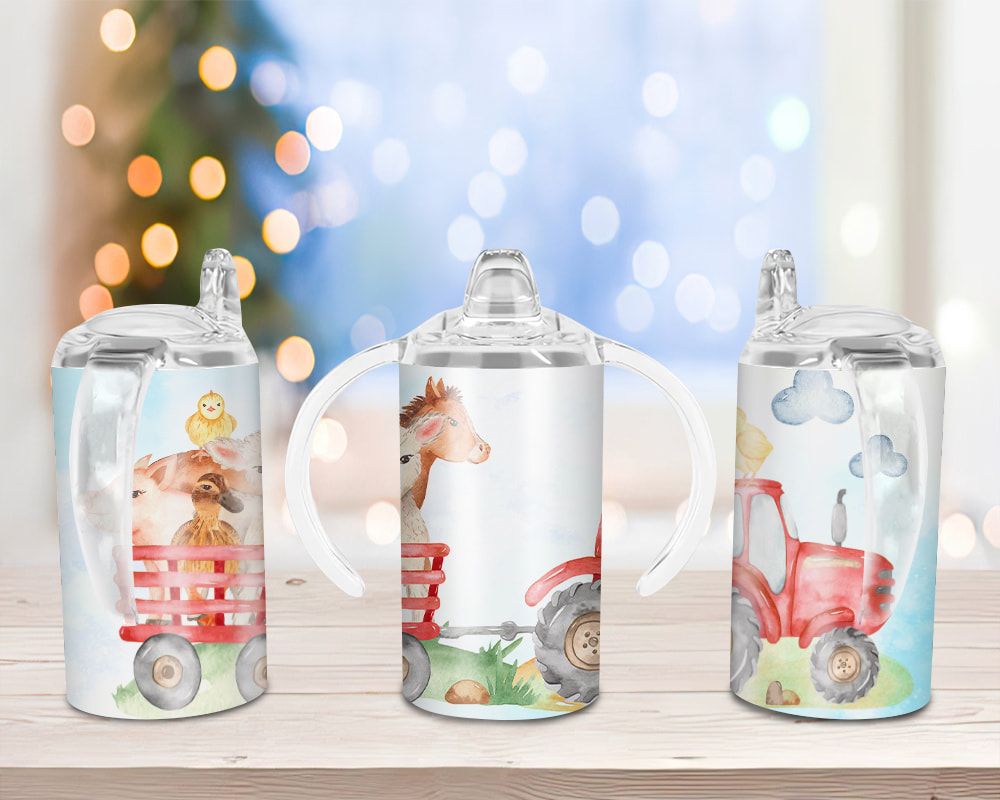Farm Animals Tractor Sippy Cup Sublimation Design Farm Animals Tractor Sippy Cup Sublimation Design