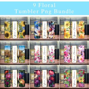 Floral Add Your Name Bundle Tumbler Png