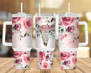 Floral Bull Skull 40 Oz 2 Piece Tumbler Wrap