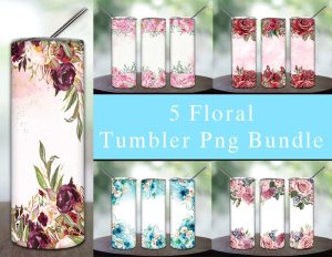 Floral Glitter Bundle Tumbler Png