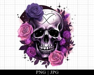 Floral Skull Witchy Purple Png