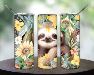 Flowers Baby Sloth Tumbler Png