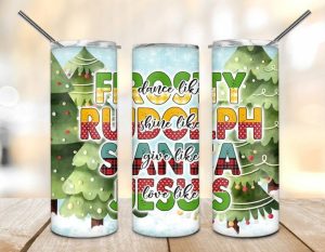 Forsty Rudolph Santa Jesus Tumbler PNG, 20oz Skinny Tumbler PNG