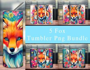 Fox Flowers Colorful Bundle Tumbler Png