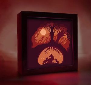 Fox In Forest 3D Paper Cut Light Box Template