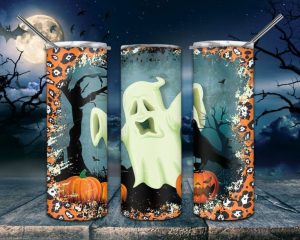 Ghost Halloween Tumbler Wrap, Halloween Sublimation Design
