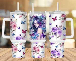 Girl Butterflies Floral 40 Oz 2 Piece Tumbler Wrap