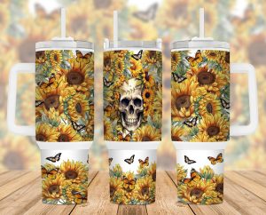 Gothic Skull Sunflowers 40 Oz 2 Piece Tumbler Wrap