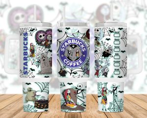 Halloween Cartoon Characters Nightmare Coffee 40 Oz 2 Piece Tumbler Wrap