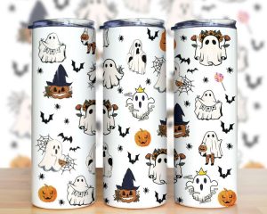Halloween Cute Ghost And Pumpkin Tumbler Png