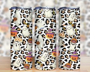 Halloween Ghost Boo Leopard Tumbler Png