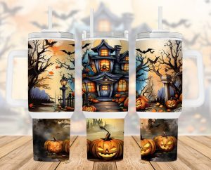 Halloween Haunted House Pumpkins 40 Oz 2 Piece Tumbler Wrap
