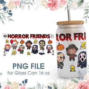 Halloween Horror Friends 16 Oz Glass Can Png File