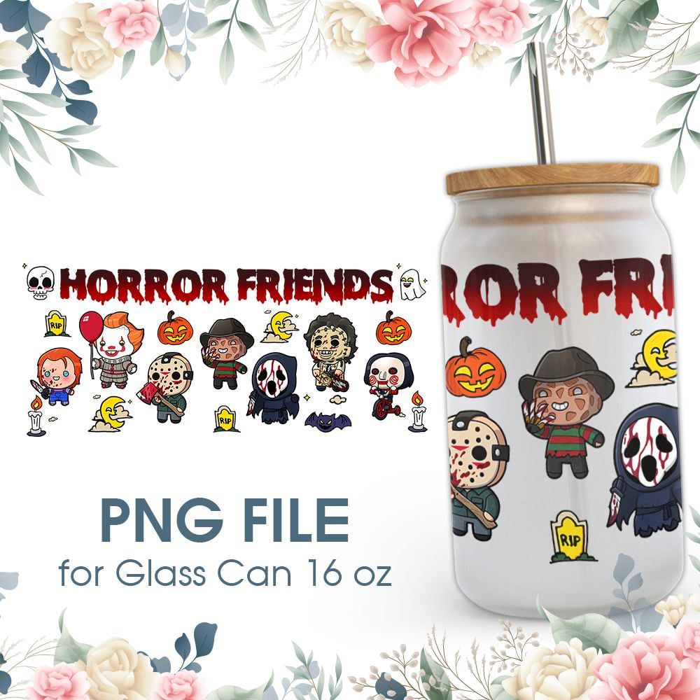 Halloween Horror Friends 16 Oz Glass Can Png File Halloween Horror Friends 16 Oz Glass Can Png File