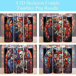 Halloween Skeleton Couple Stained Glass Tumbler Png