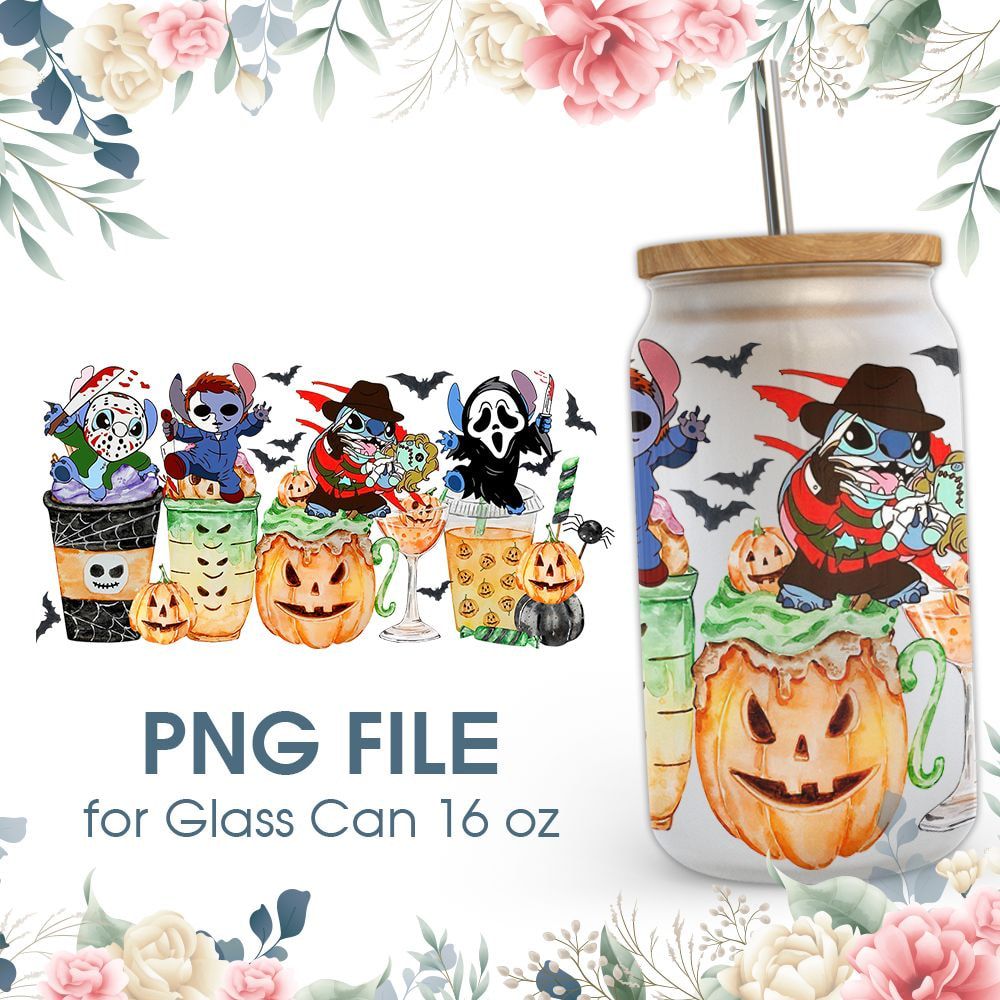 Halloween Stitch Coffee 16 Oz Glass Can Png File Halloween Stitch Coffee 16 Oz Glass Can Png File