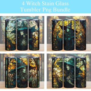 Halloween Witch Stained Glass Tumbler Png