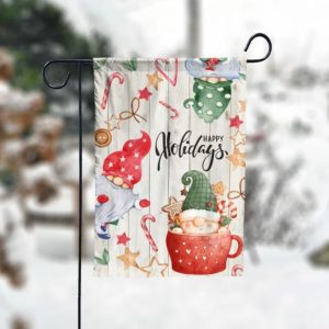 Happy Holidays Gnome Garden Flag – 12×18 Garden Flag