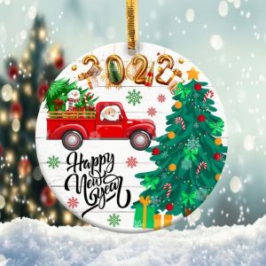 Happy New Year 2022 Ornament Png, Round Christmas Ornament