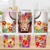 Highland Cow Flowers Watercolor 40 Oz 2 Piece Tumbler Wrap