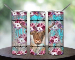 Highland Cow Wood Tumbler Png 20oz Skinny Tumbler Png