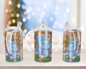 Hippopotamus Sippy Cup Sublimation Design