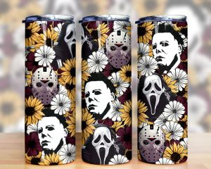 Horror Characters Boho Floral Tumbler Png