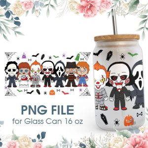 Horror Characters Chibi 16 Oz Glass Can Png File