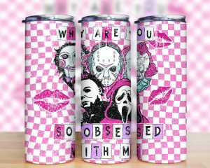 Horror Characters Obsessed Movie Pink Tumbler Png