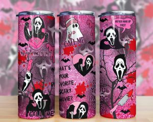Horror Characters Pink Ghost Glitter Tumbler Png