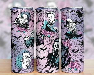 Horror Characters Purple Roses Tumbler Png