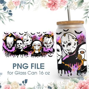 Horror Killer Colorful 16 Oz Glass Can Png File