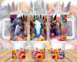 Horses Floral 40 Oz 2 Piece Tumbler Wrap